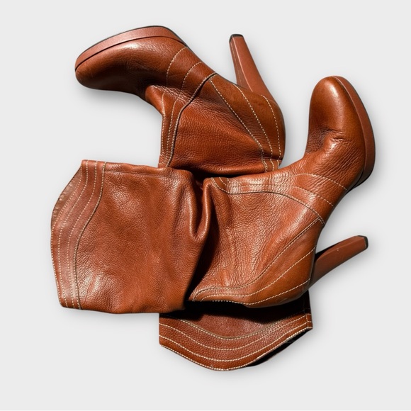 BCBG woman’s size 9, high heeled 16 inch high brown leather boots. - Picture 3 of 9